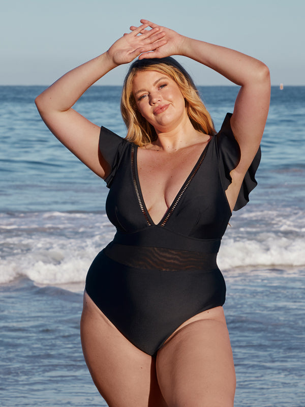 Midnight Glam Ruffle one-piece bathing suit