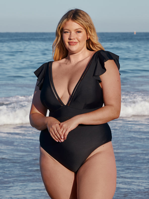 Midnight Glam Ruffle one-piece bathing suit