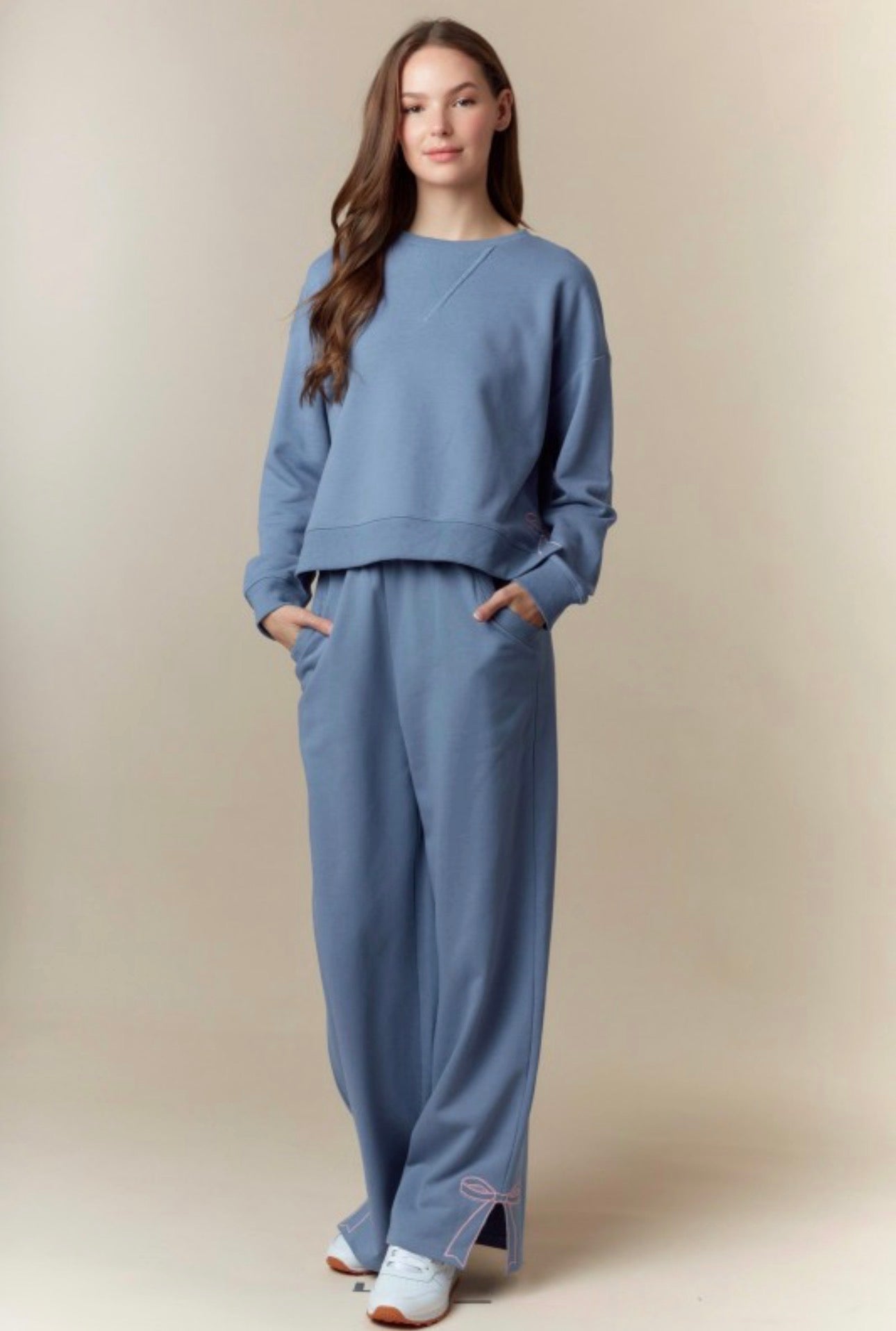 Dusty Blue Bow Detail Sweatshirt