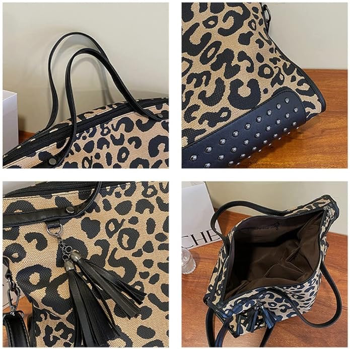 Oversized Leopard Studded Tote