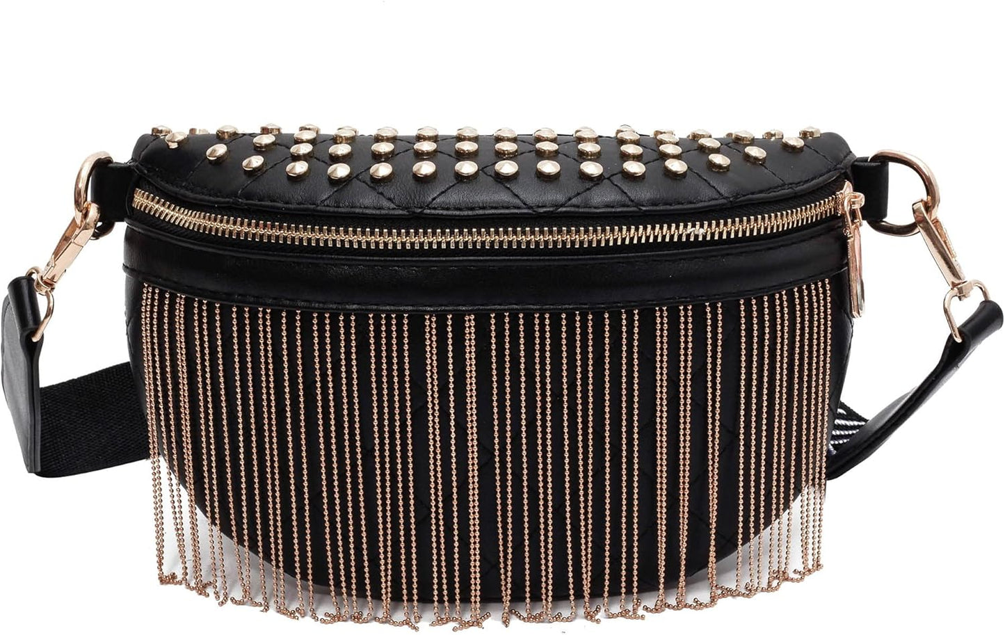 Studded Gold Fringe Fanny Crossbody Bag