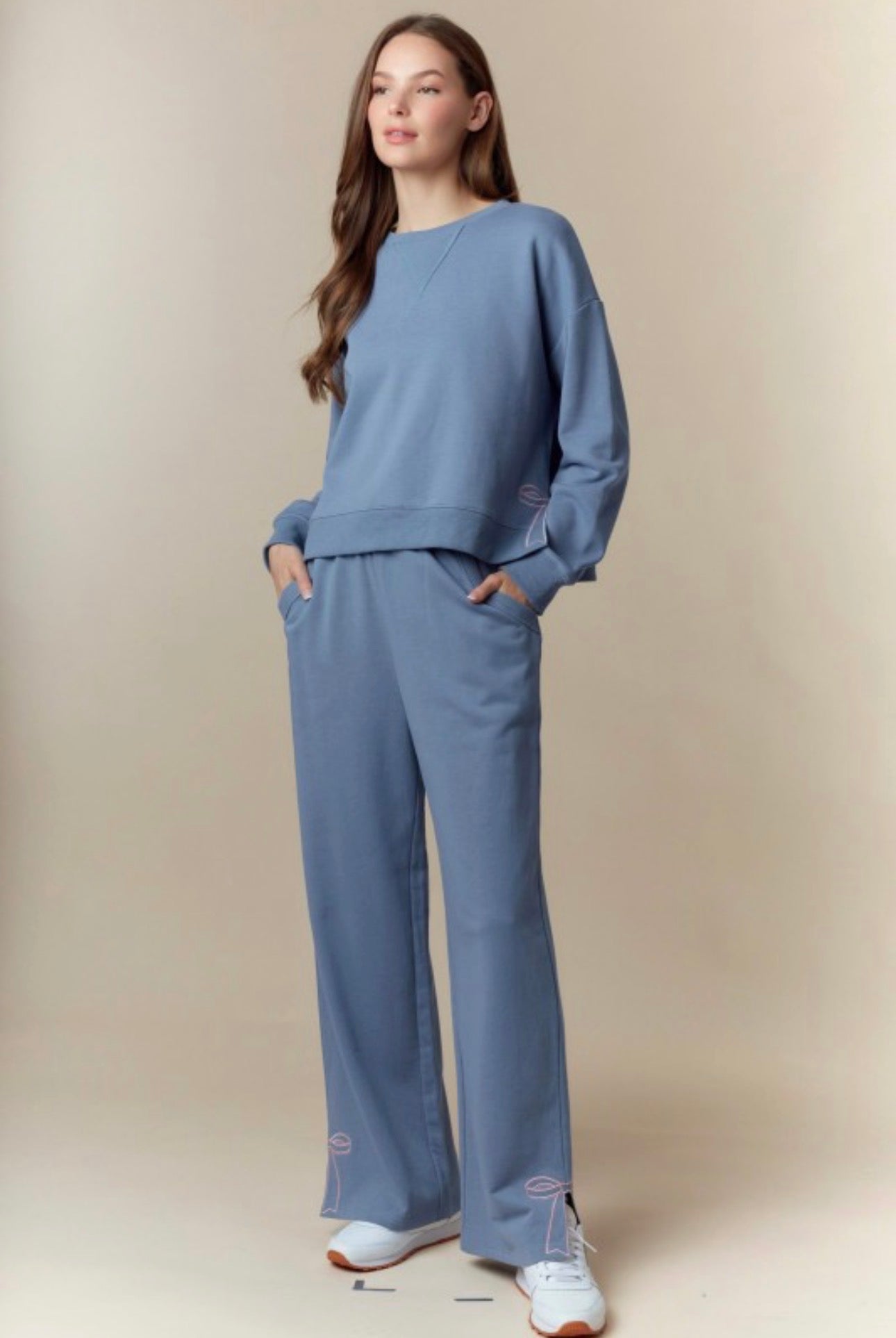 Dusty Blue Bow Detail Sweatshirt