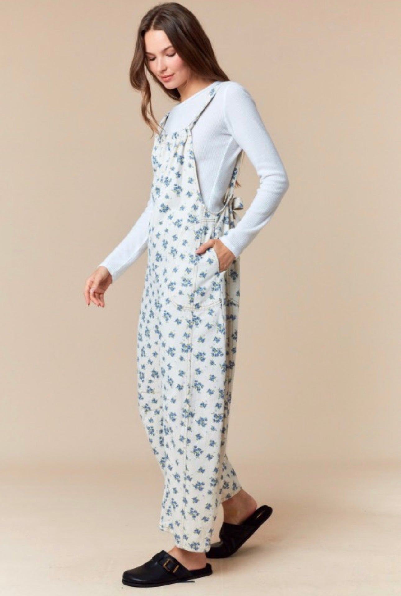 Blue Blossom Tie-Back Overalls
