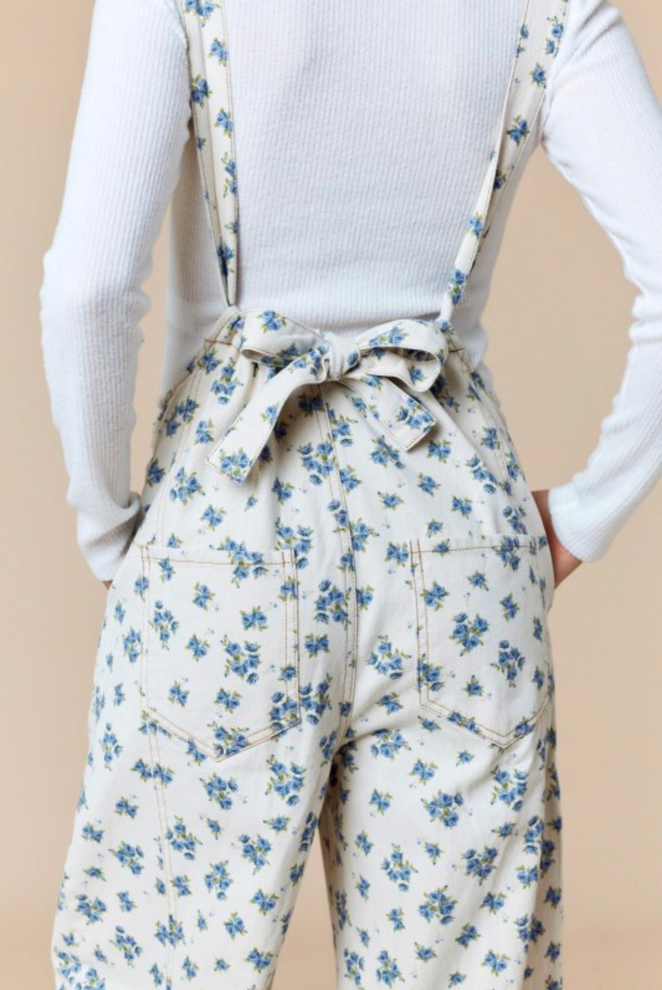 Blue Blossom Tie-Back Overalls