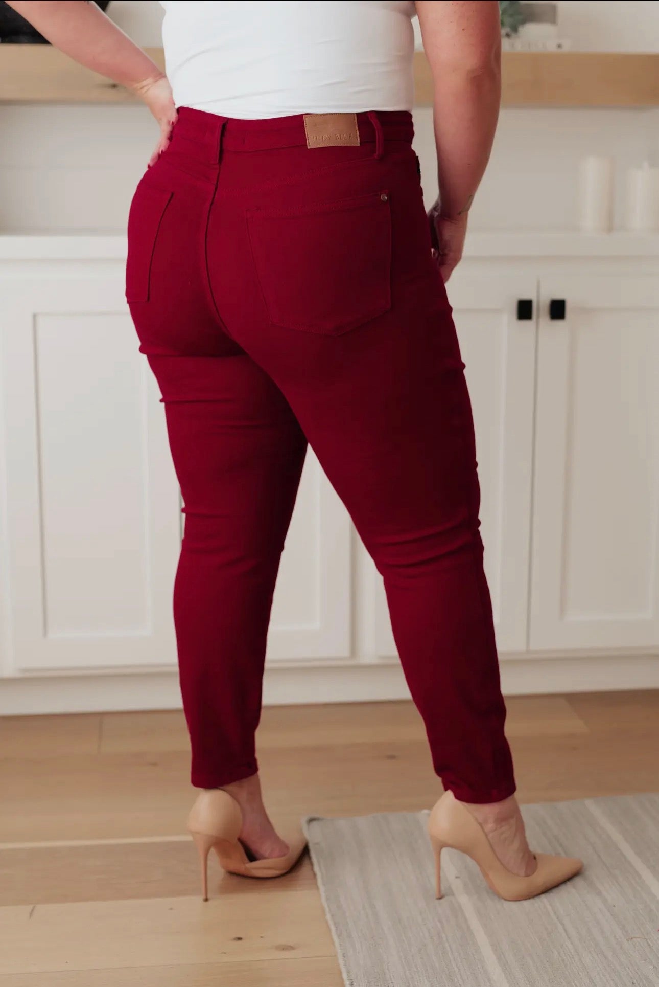 High Rise Control Top Judy Blue Skinny Jeans in Scarlet