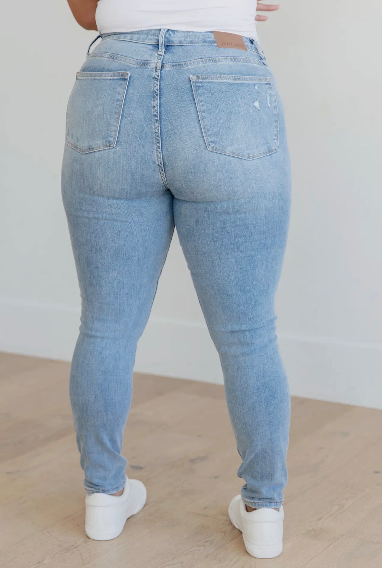 Judy Blue Mid Rise Control Top Distressed Skinny Jeans