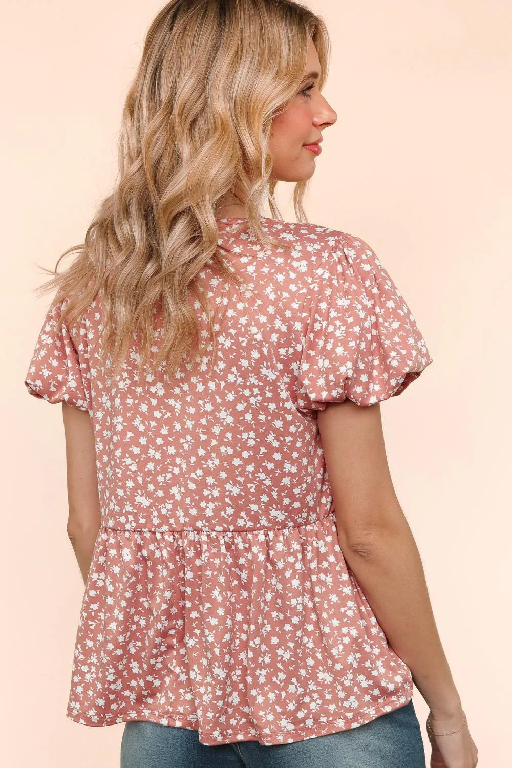 PLUS MAUVE BABYDOLL FLORAL TOP