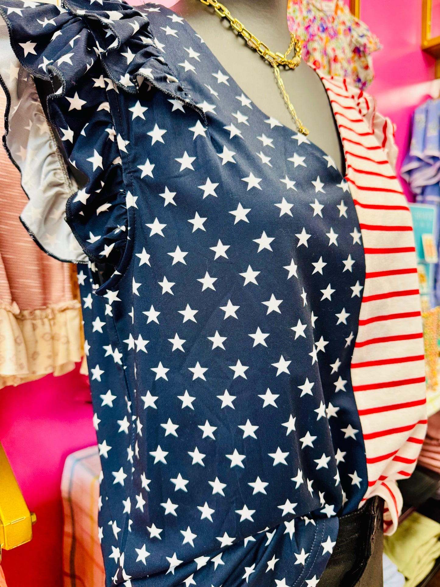 AmericA! Ruffle Sleeve Flag Top