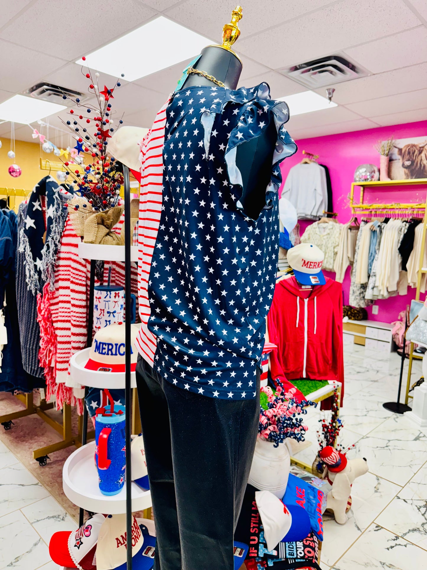 AmericA! Ruffle Sleeve Flag Top