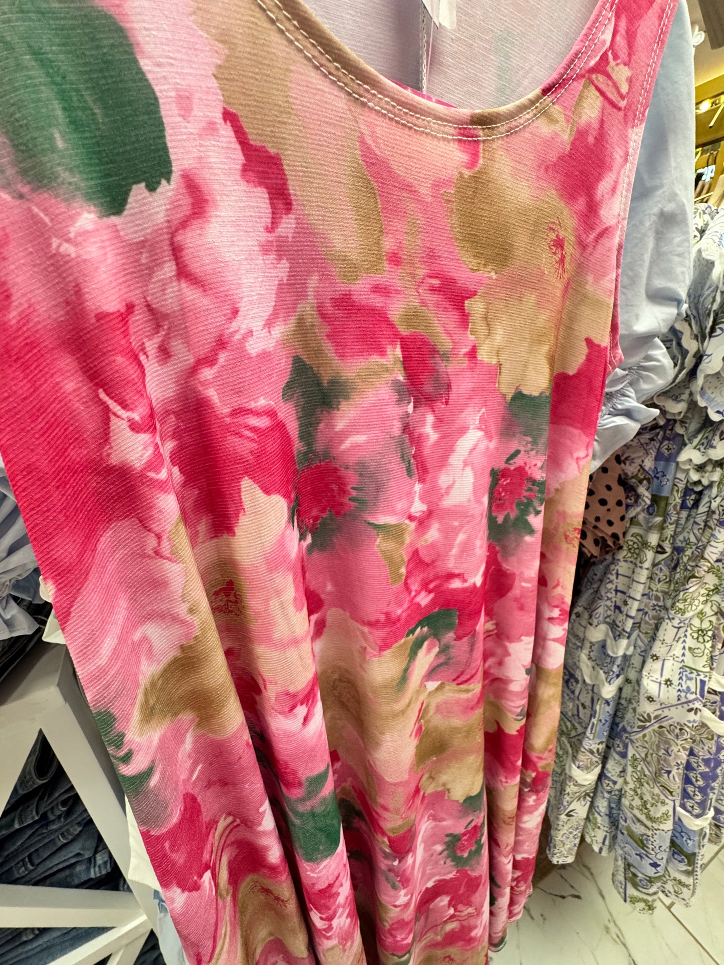 Watercolor Floral Pocketed Tank Dress