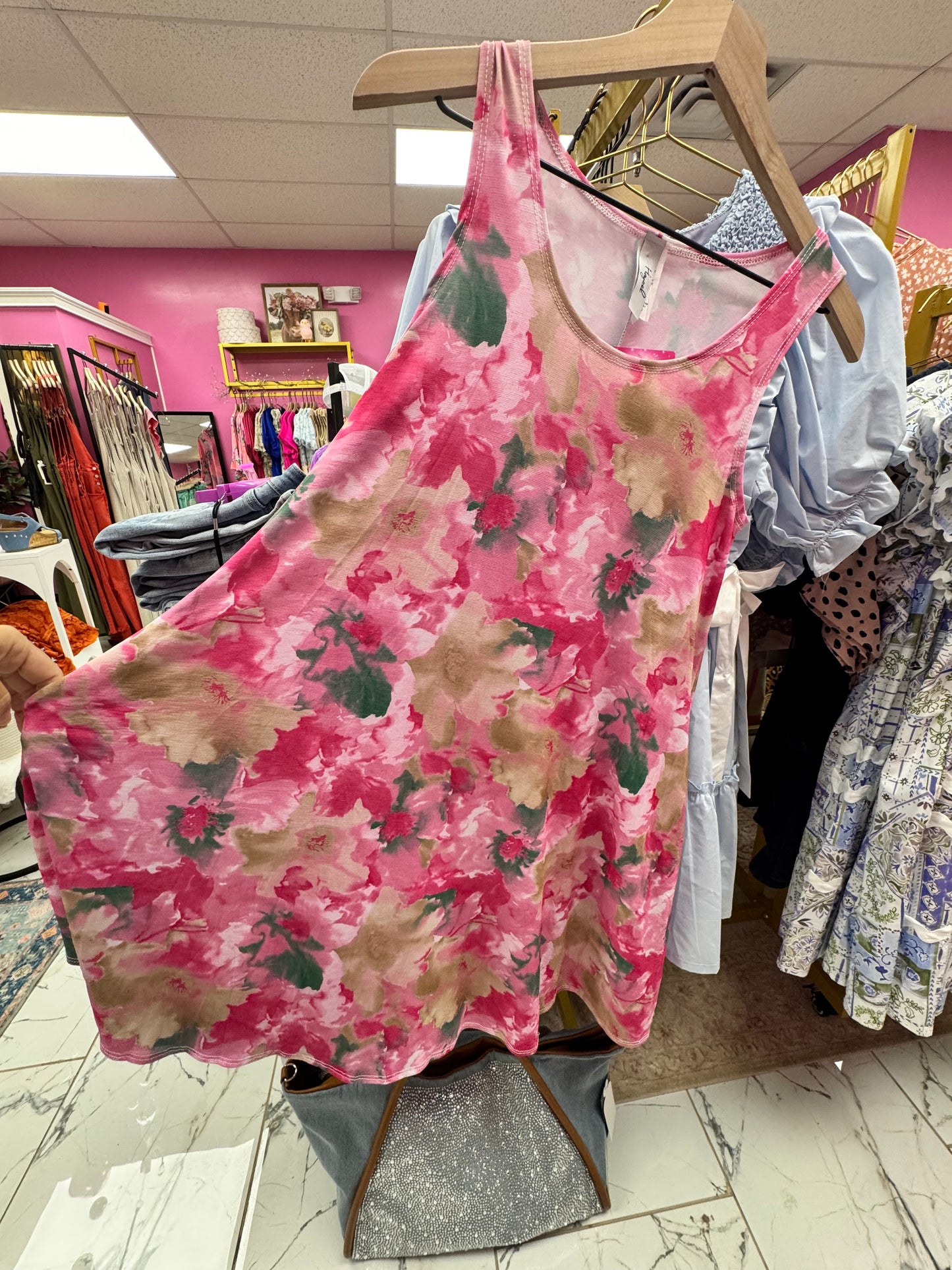 Watercolor Floral Pocketed Tank Dress