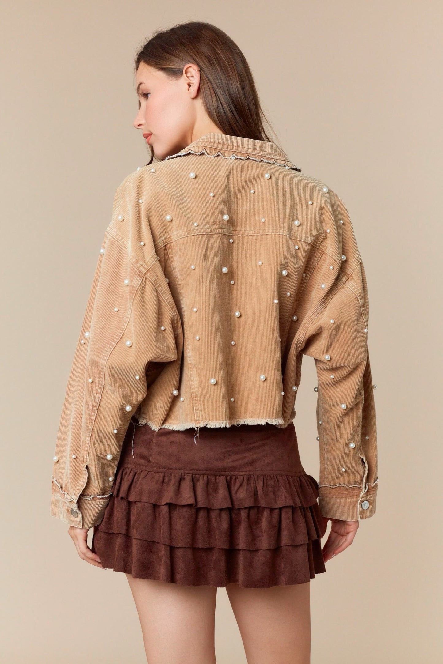 Pearl Embroidery Washed Corduroy Jacket