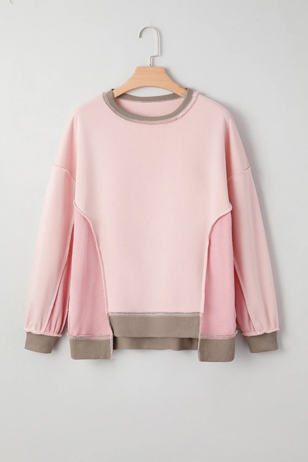 Blush Contrast Waffle Knit Pullover