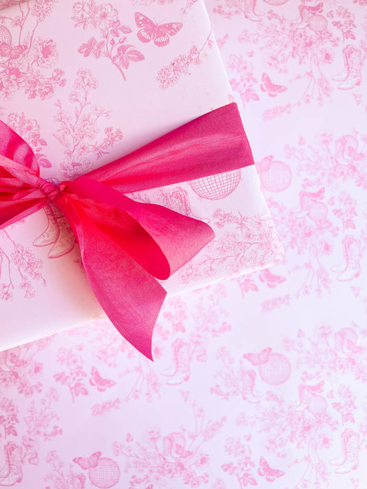Pink Disco Cowgirl Toile Wrapping Paper - Roll of 3 Sheets