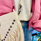 White Leather Hobo Fringe Crossbody Tassel Purse
