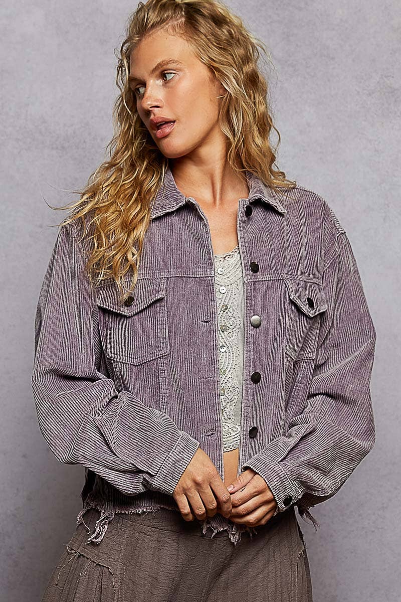 Lady V distressed hem corduroy jacket