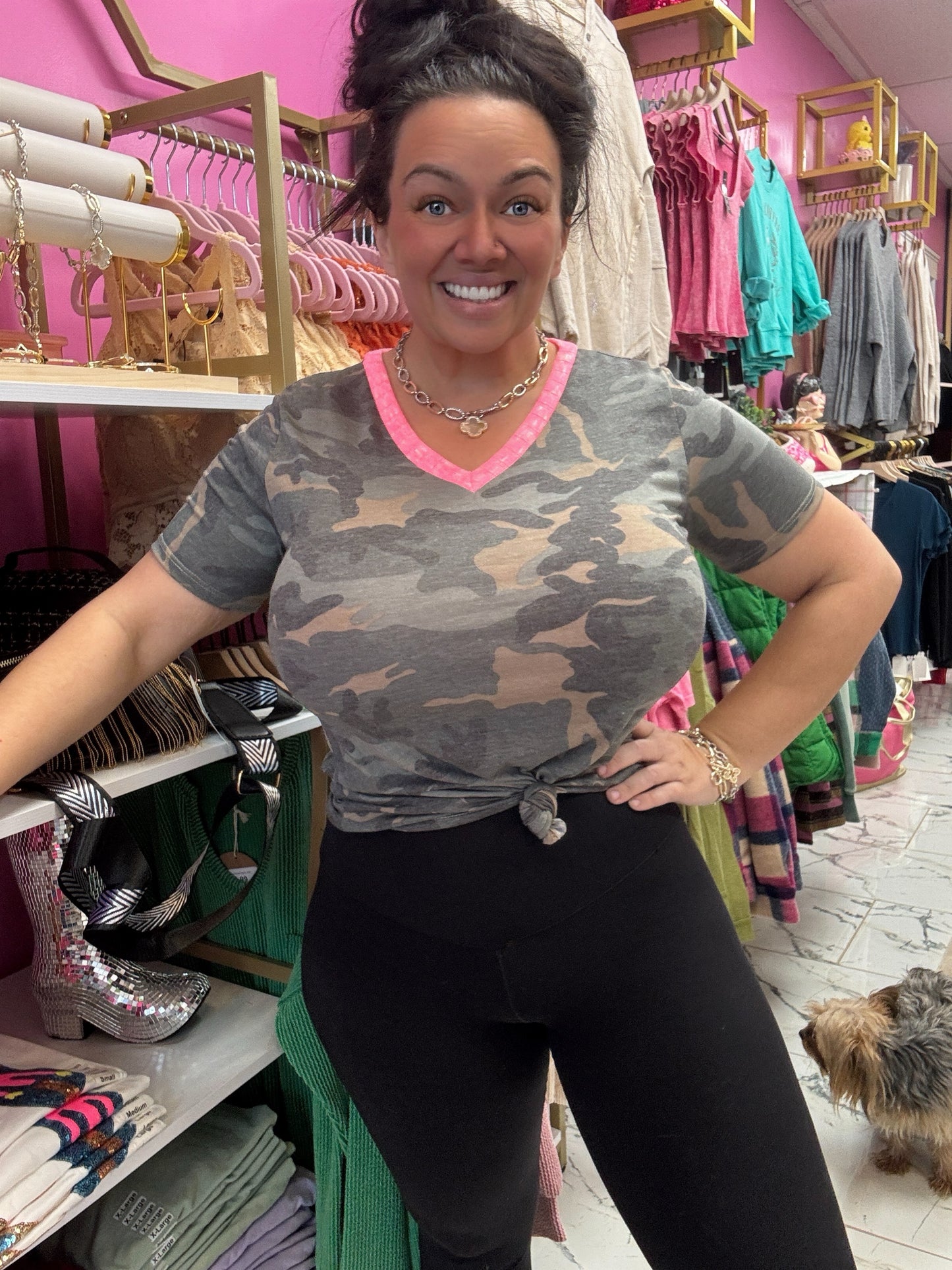 Camo Pink Collared Top