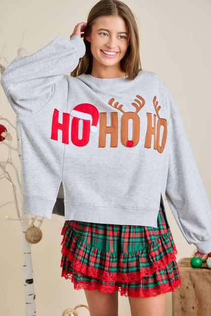 Christmas "HOHOHO" Patchwork Fleece Sweatshirt