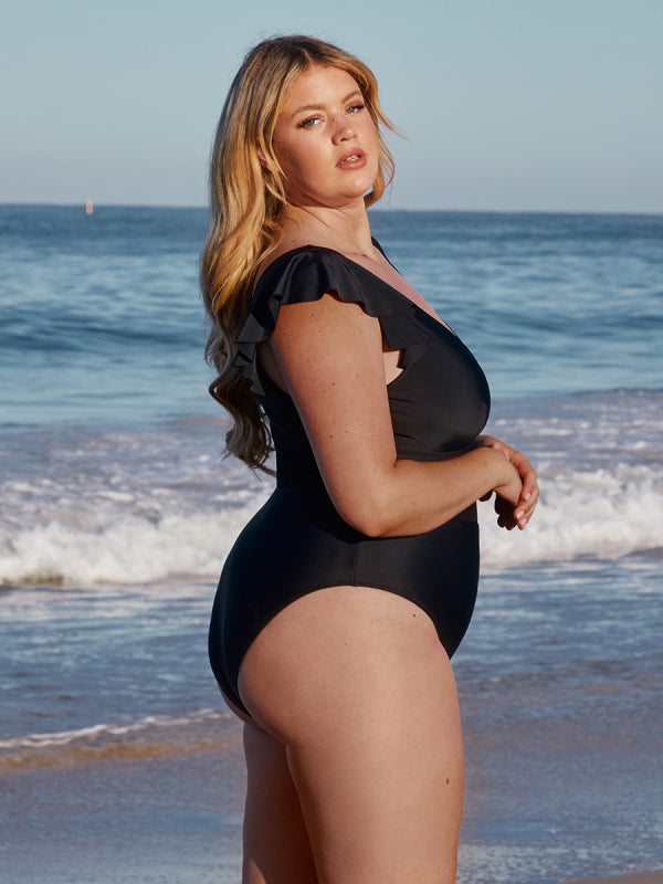 Midnight Glam Ruffle one-piece bathing suit