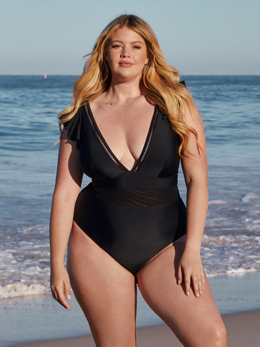 Midnight Glam Ruffle one-piece bathing suit