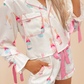 Wine Glass Print Bow Knot Two Piece Pajama Set