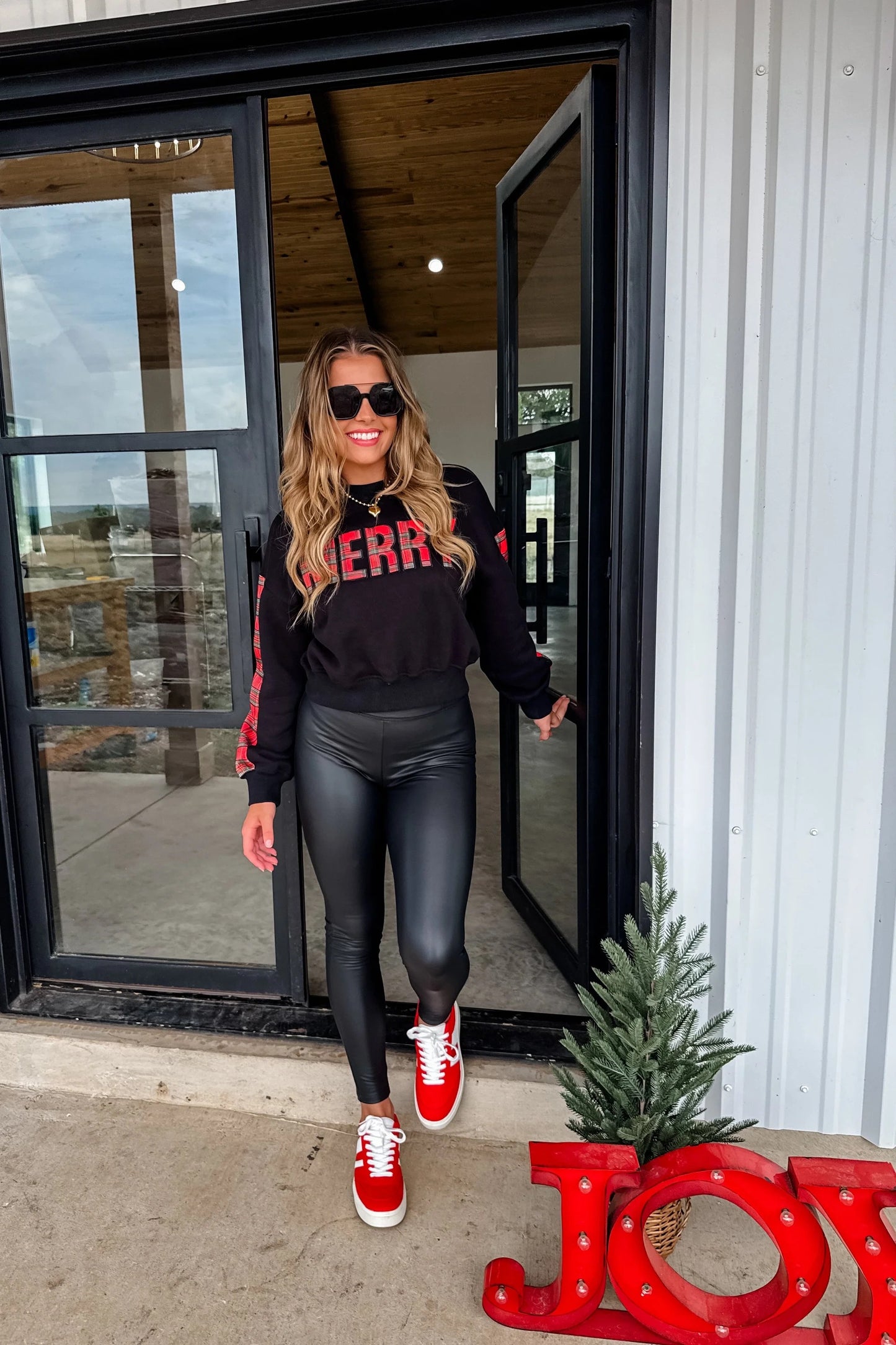 BLAKELEY Merry Christmas Plaid Top