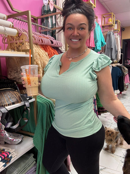 Mint Textured Ruffle Top
