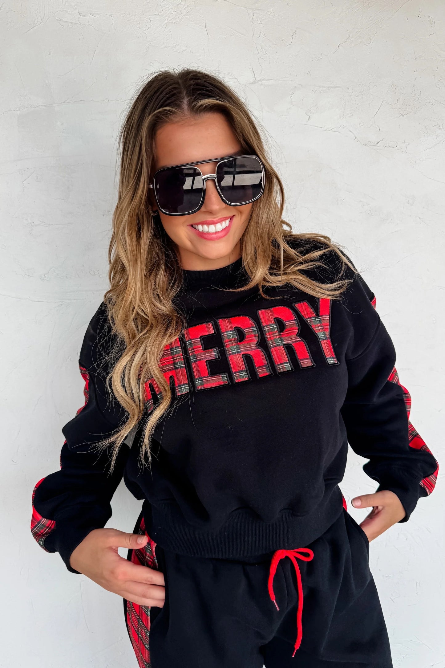 BLAKELEY Merry Christmas Plaid Top