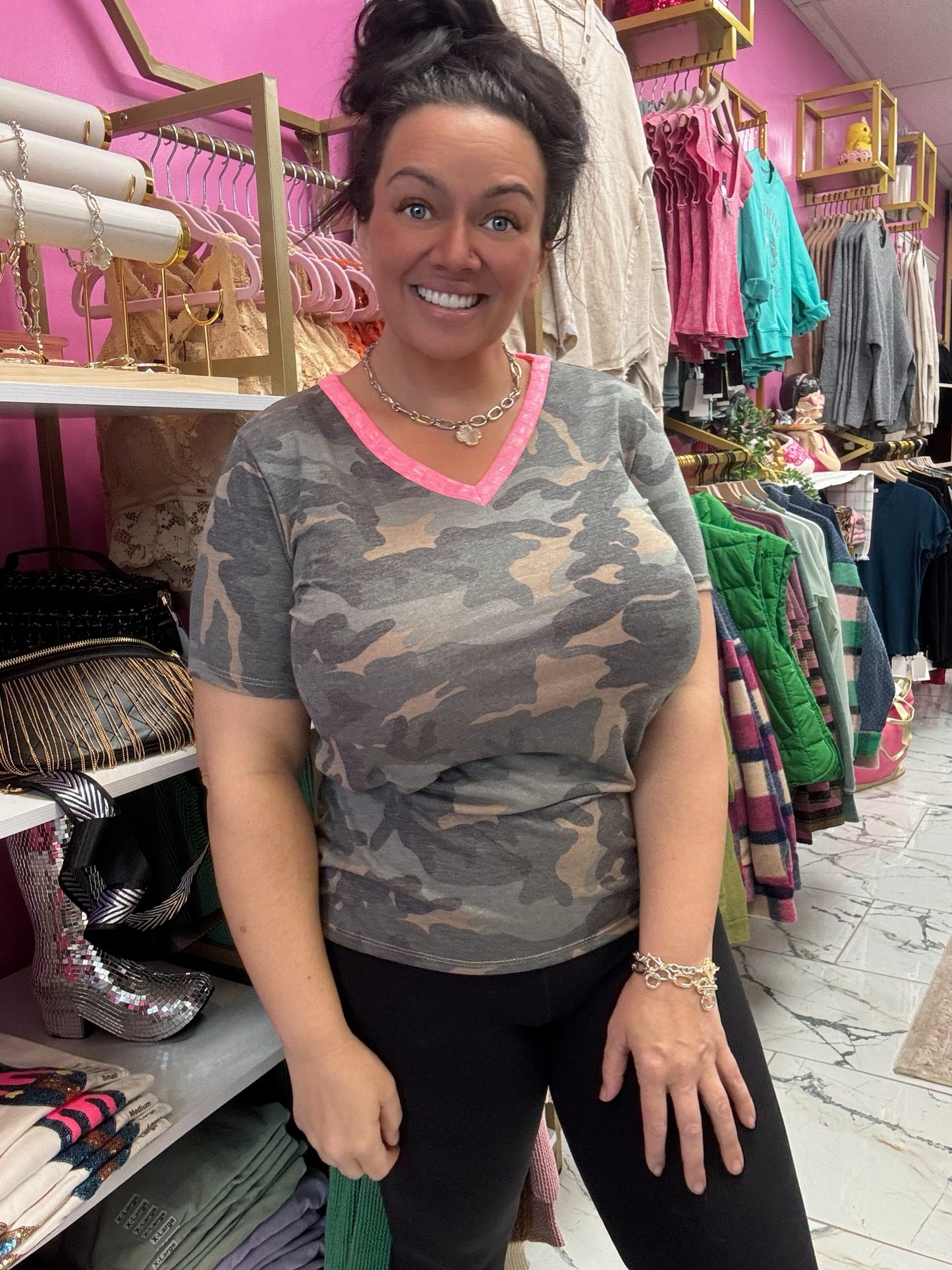 Camo Pink Collared Top