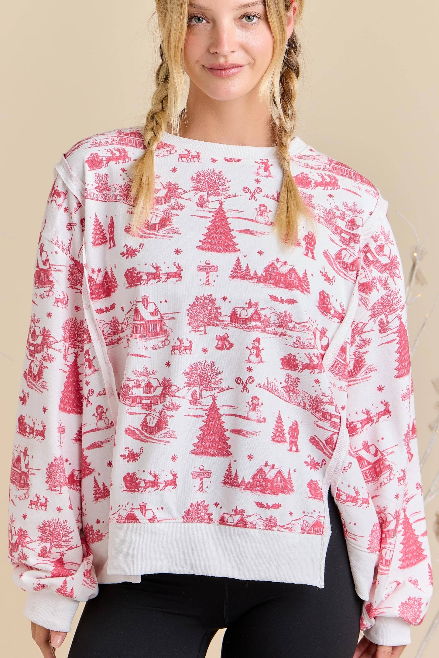 Winter Village Print Pullover