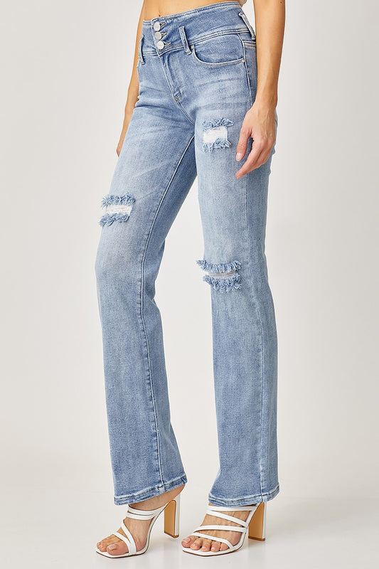 RISEN HIGH RISE WIDE STRAIGHT TRIPPLE BUTTON FLY JEANS