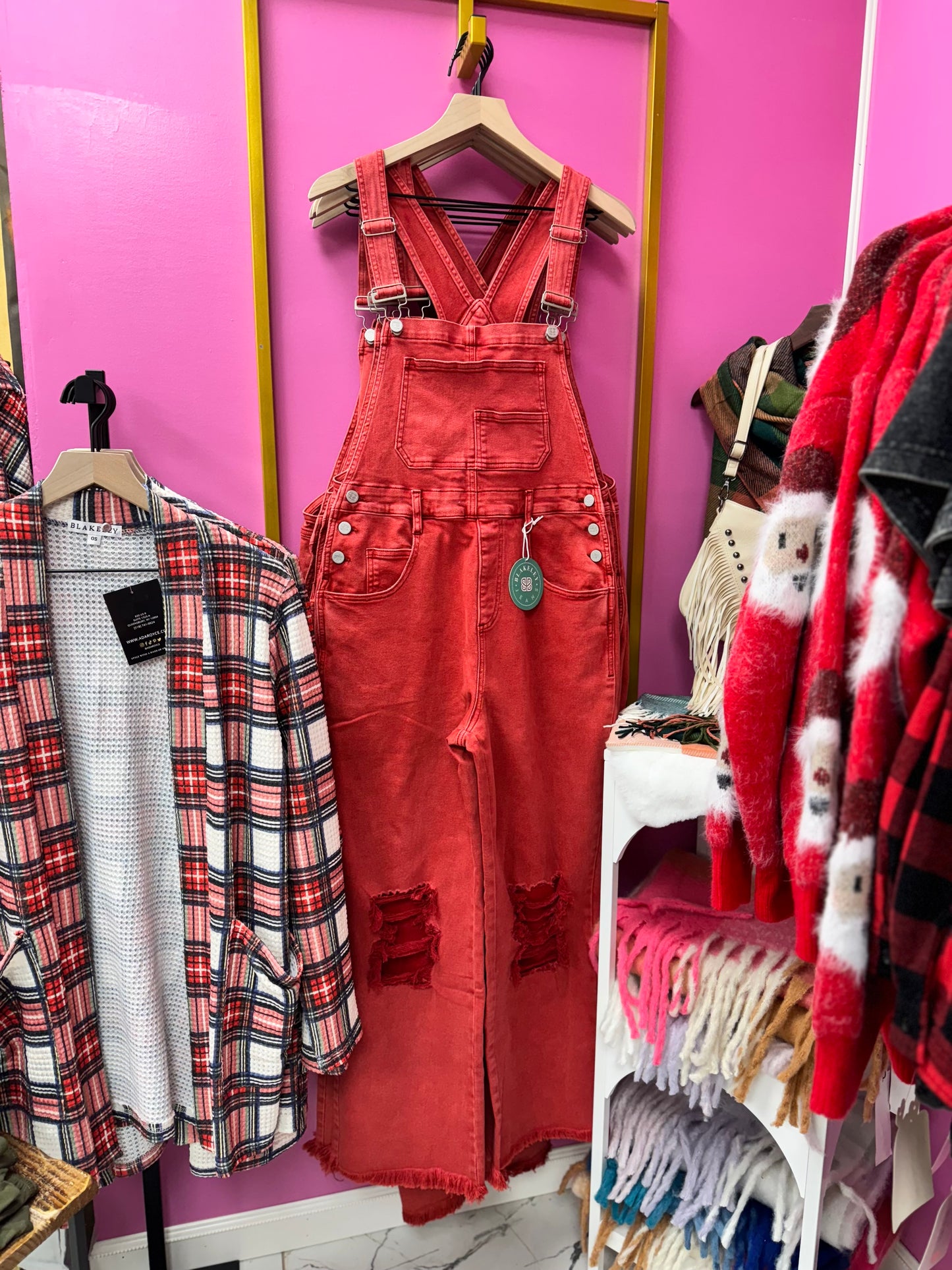 Holly Jolly Distressed Overalls