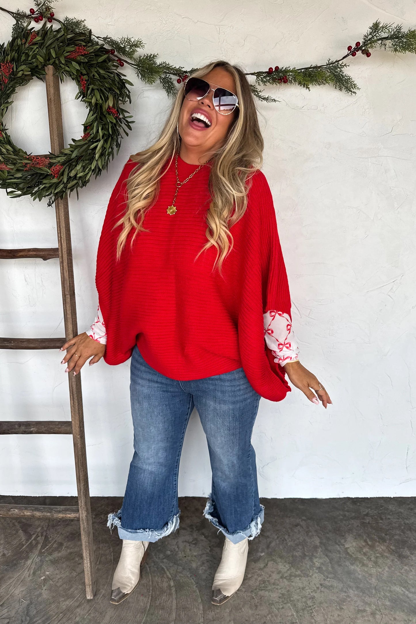 Meg Pullover Poncho Red