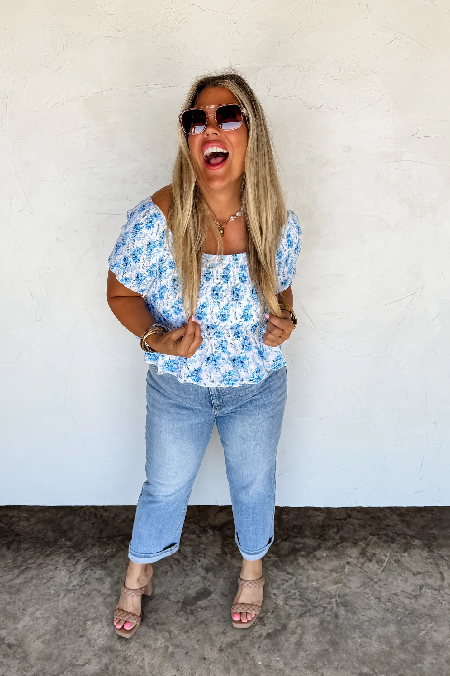 BLAKELEY ESSIE FLORAL SMOCKED TOP