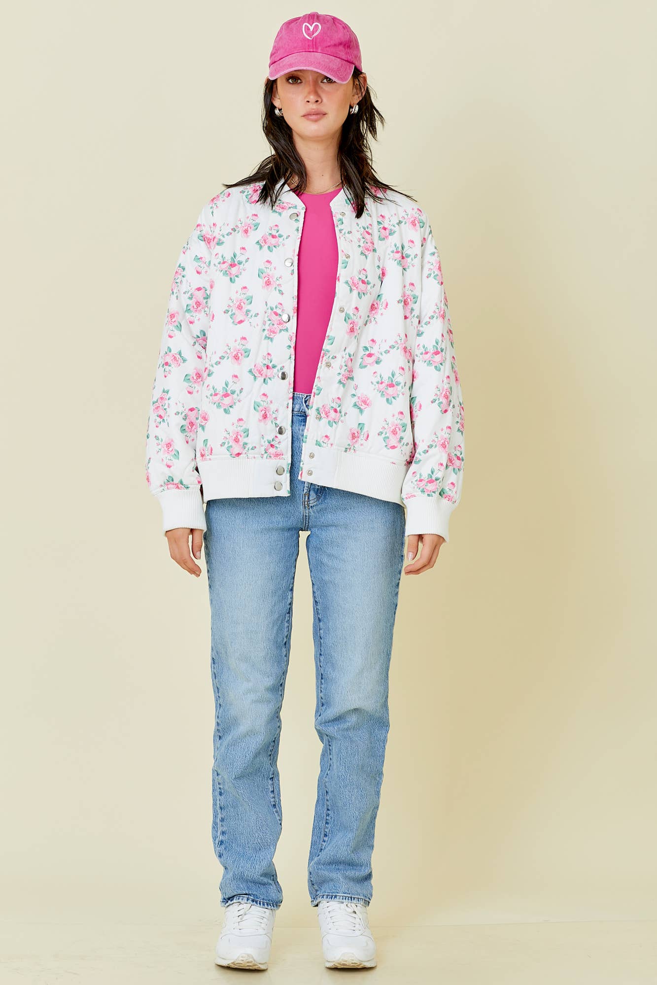 Floral Printed Oversized Quilted Bomber Jacket