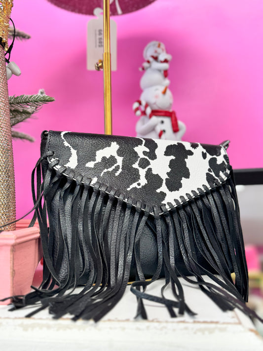 Cow Leather Hobo Fringe Crossbody Tassel Purse