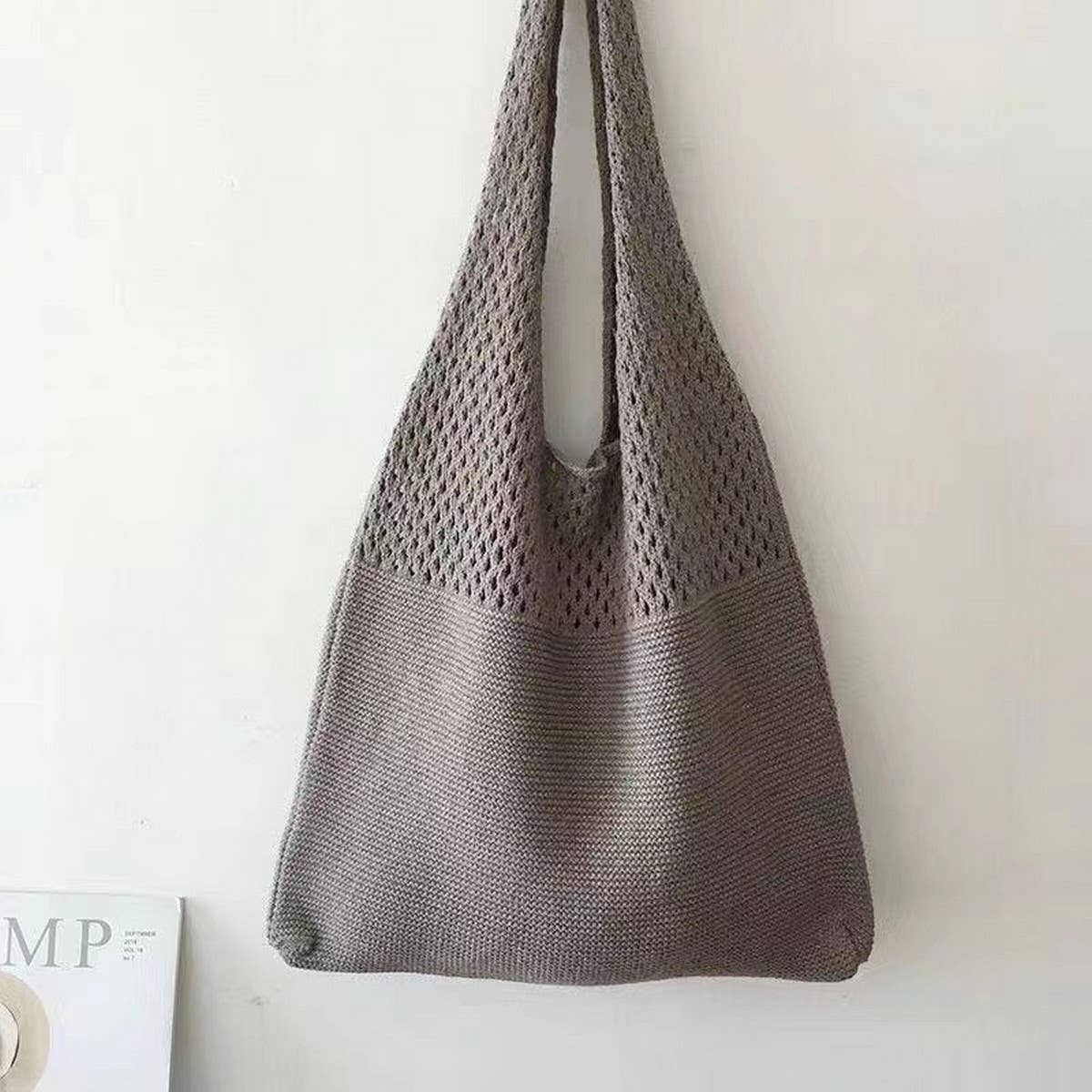 CWAB1952_SOLID COLOR VINTAGE KNIT TOTE BAG