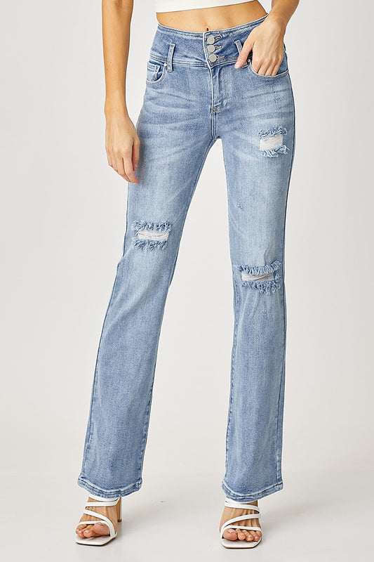 RISEN HIGH RISE WIDE STRAIGHT TRIPPLE BUTTON FLY JEANS