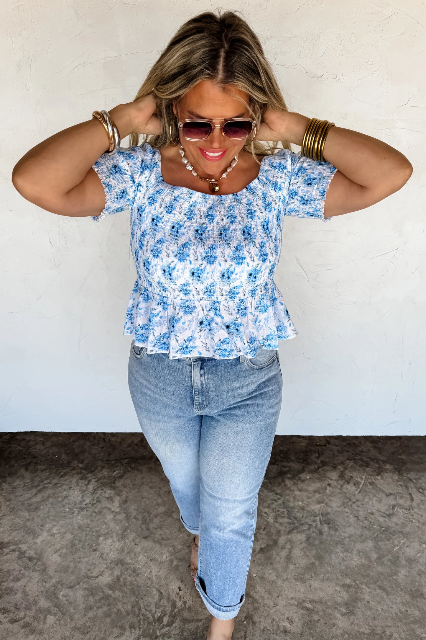 BLAKELEY ESSIE FLORAL SMOCKED TOP