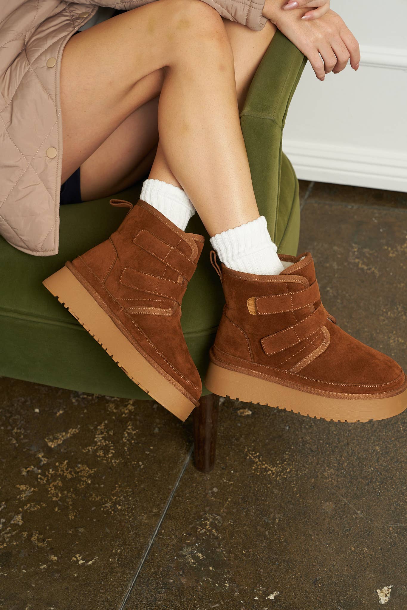 MELIYA PLATFORM DOUBLE VELCRO STRAP FUR LINED BOOT