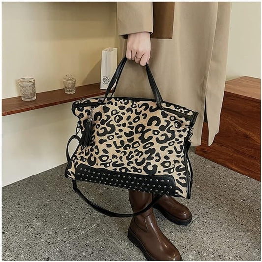 Oversized Leopard Studded Tote