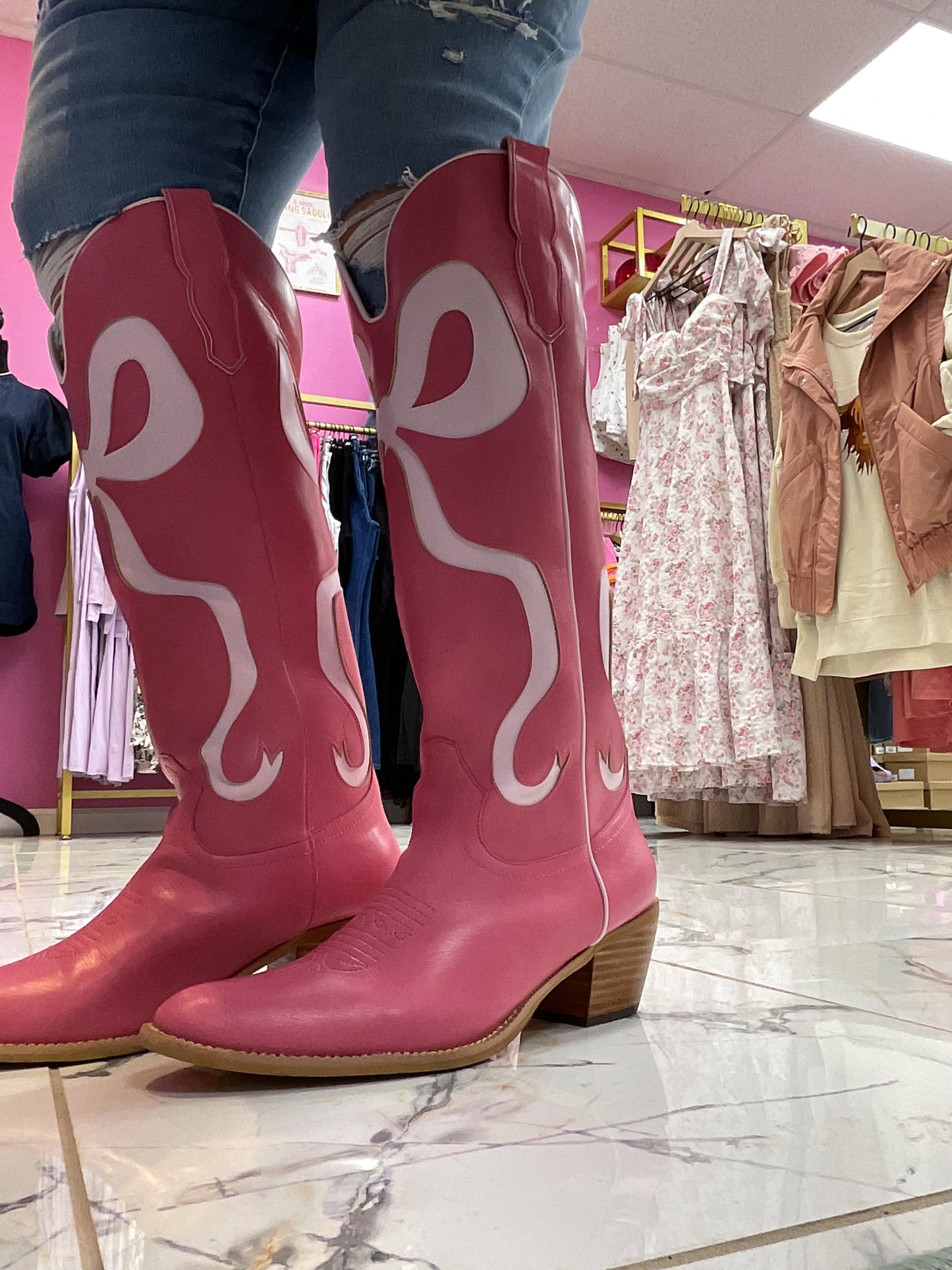 Dolly Pink Bow Tall Boots