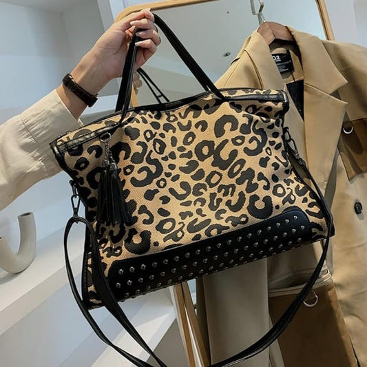 Oversized Leopard Studded Tote