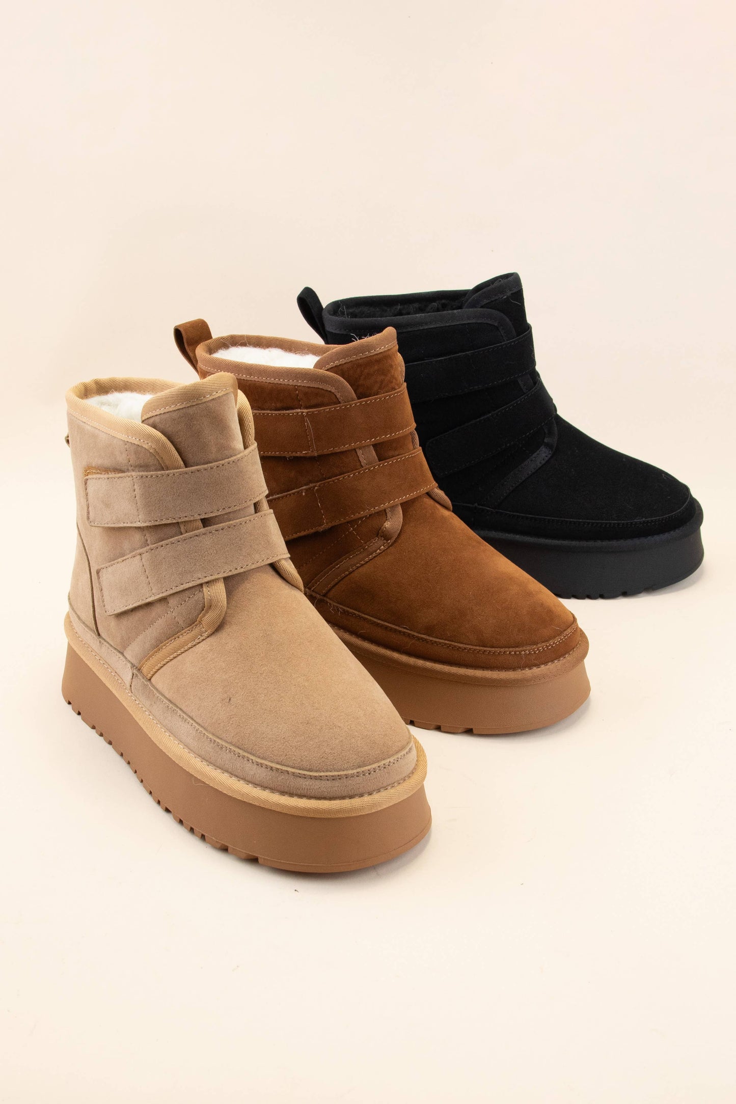 MELIYA PLATFORM DOUBLE VELCRO STRAP FUR LINED BOOT