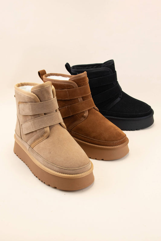 MELIYA PLATFORM DOUBLE VELCRO STRAP FUR LINED BOOT