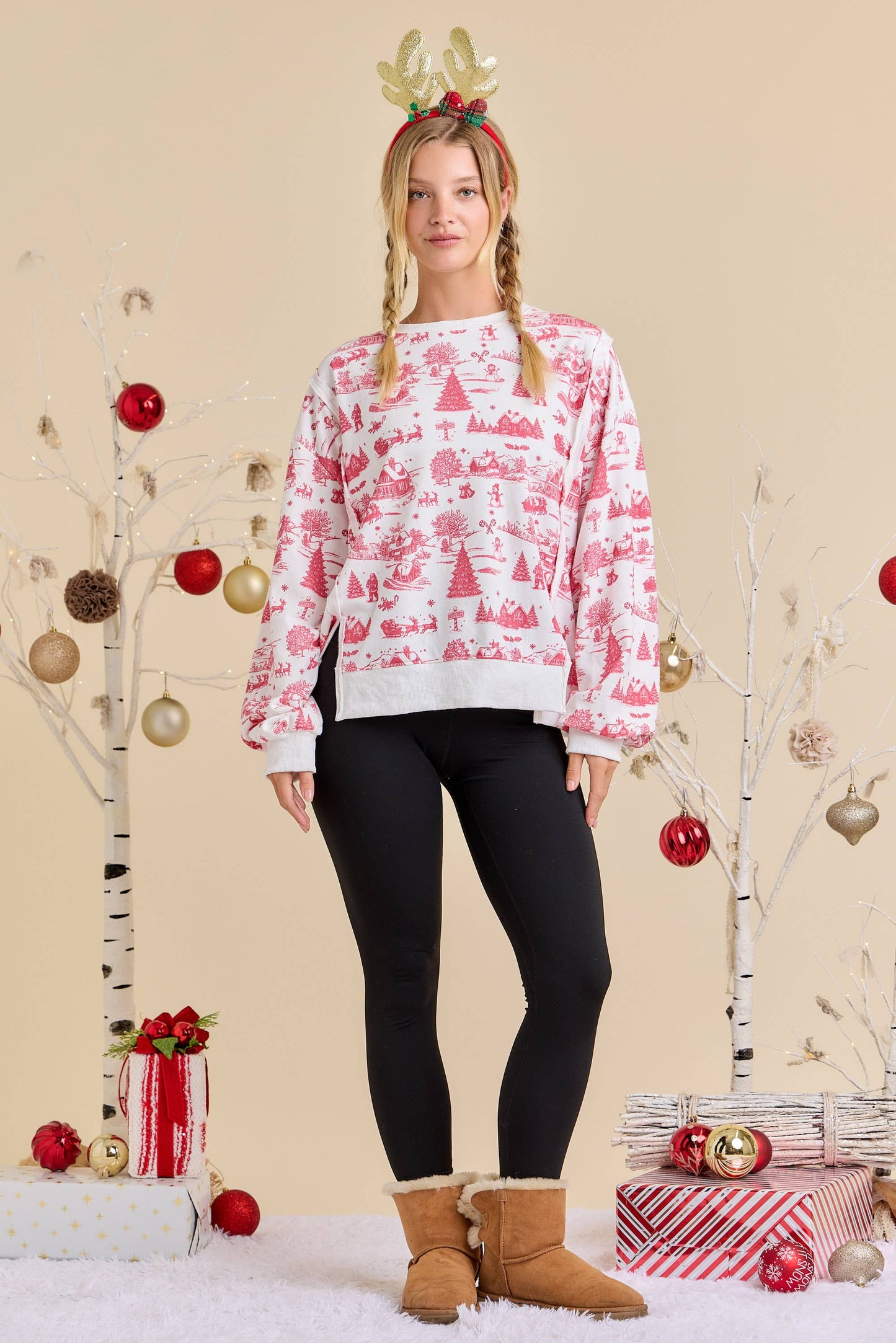 Winter Village Print Pullover