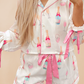 Wine Glass Print Bow Knot Two Piece Pajama Set