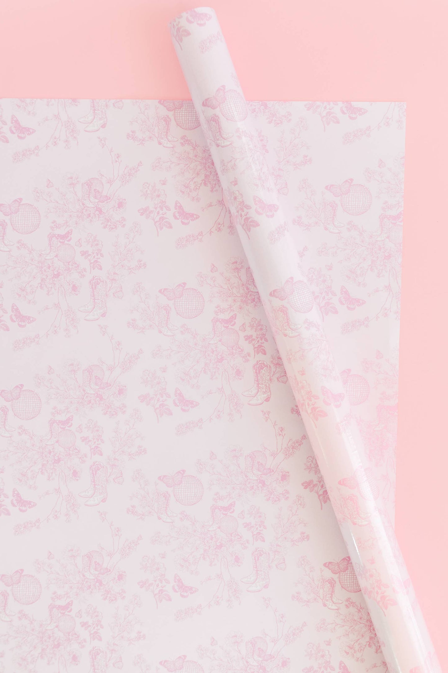 Pink Disco Cowgirl Toile Wrapping Paper - Roll of 3 Sheets