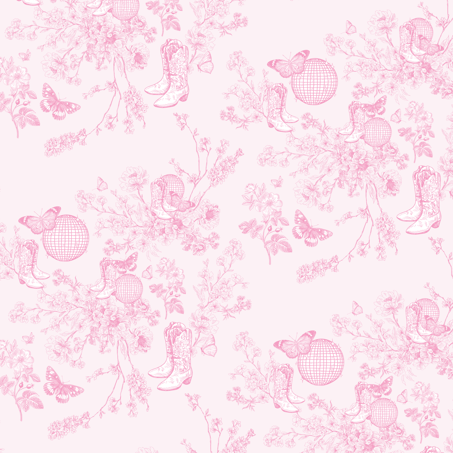 Pink Disco Cowgirl Toile Wrapping Paper - Roll of 3 Sheets