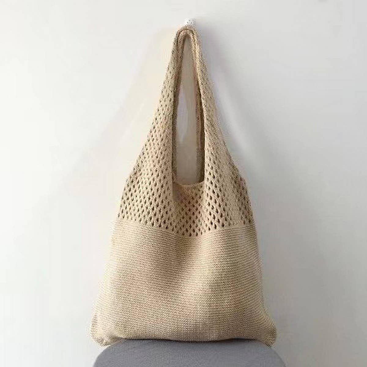 CWAB1952_SOLID COLOR VINTAGE KNIT TOTE BAG